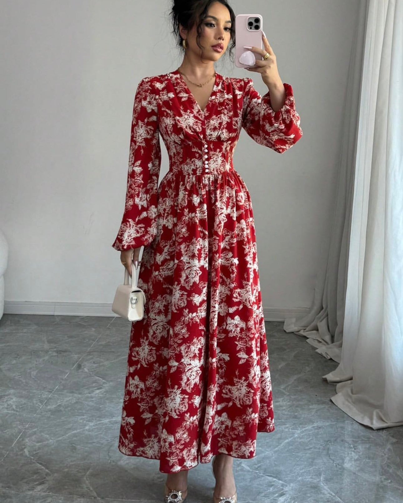 Desenli midi elbise