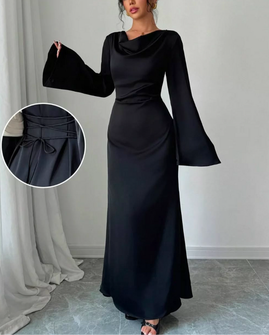 Beli ayarlanabilir maxi saten elbise