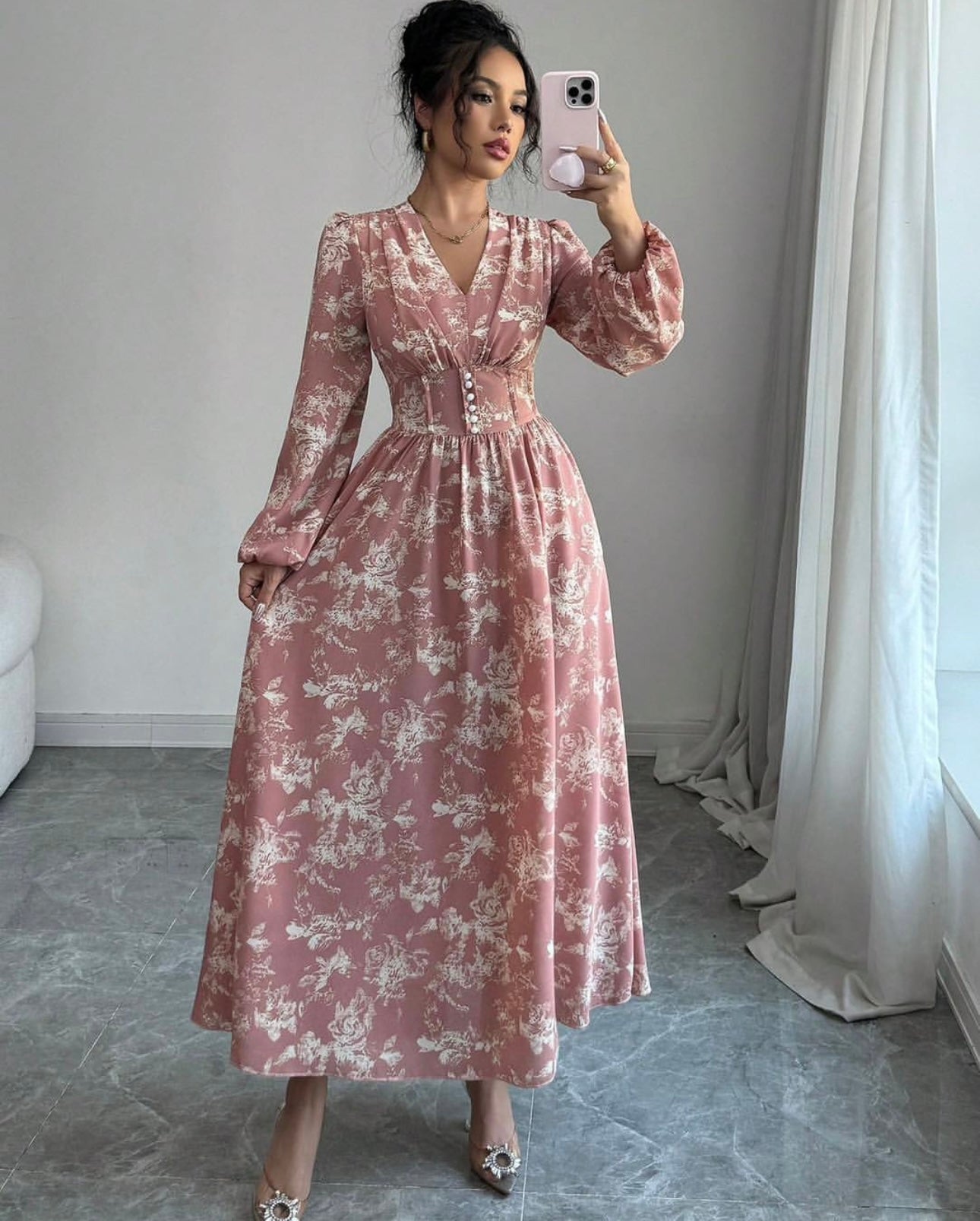 Desenli midi elbise