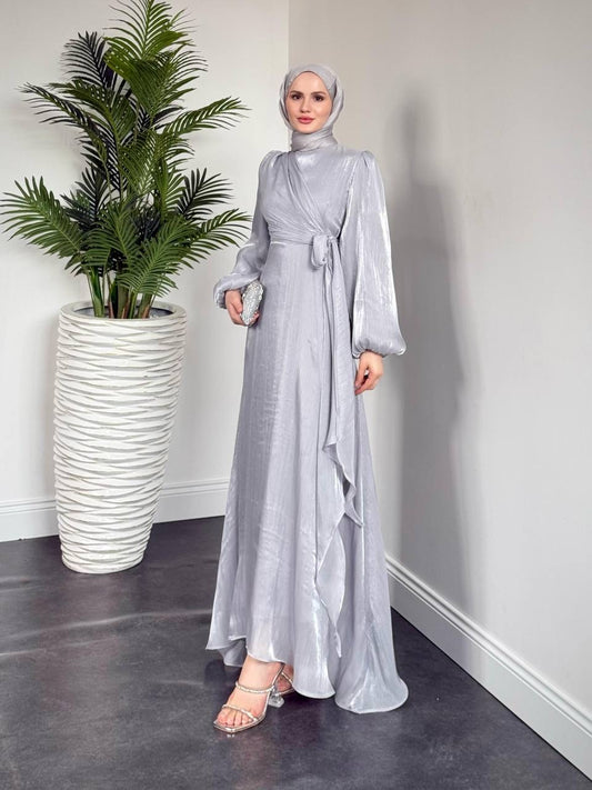 BALON KOL BAGLAMALI KRINKIL MAXİ ABİYE