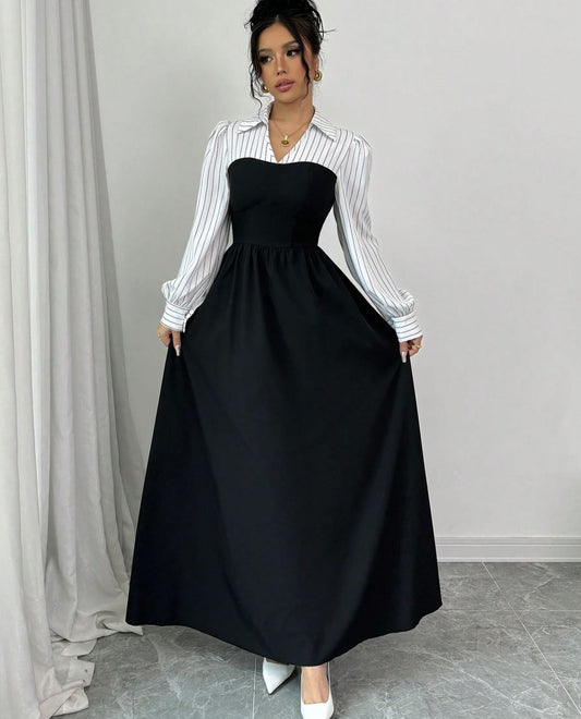 Gömlek yaka maxi elbise