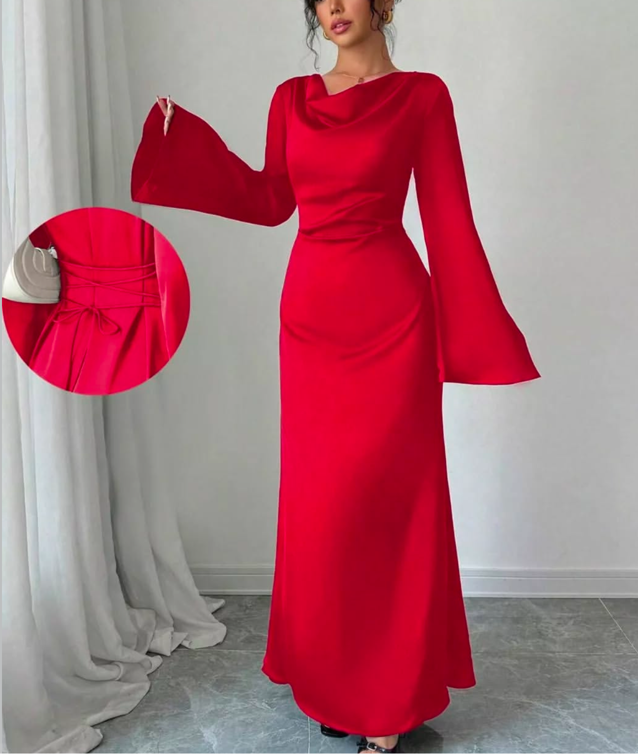Beli ayarlanabilir maxi saten elbise