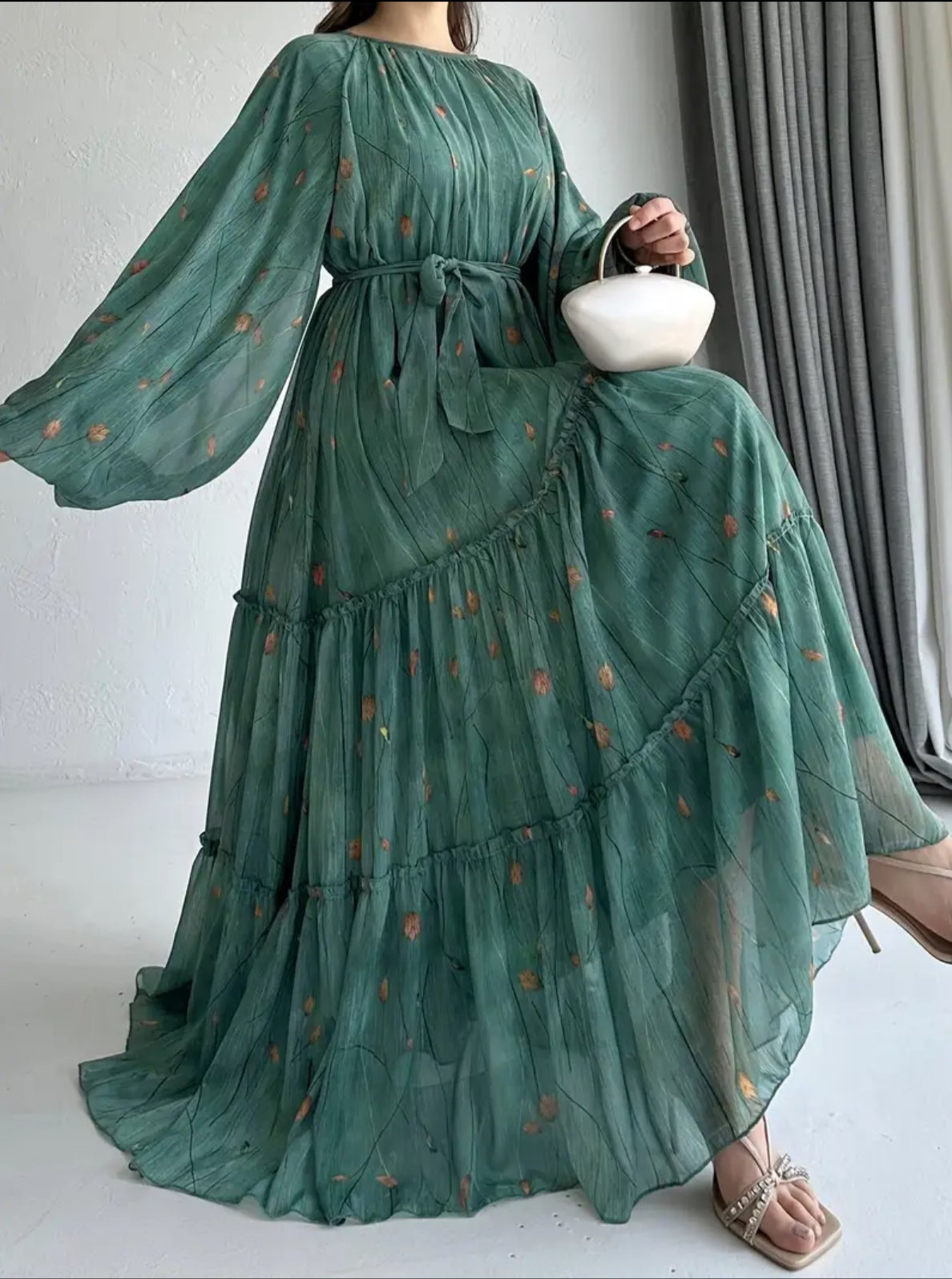 Şifon astarlı maxi elbise