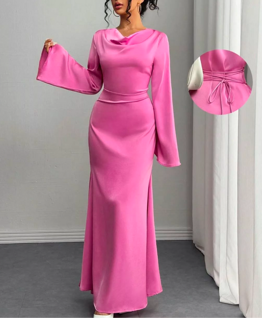 Beli ayarlanabilir maxi saten elbise