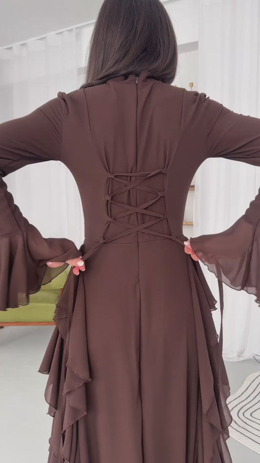 Fırfırlı ful astarlı tasarım elbise
