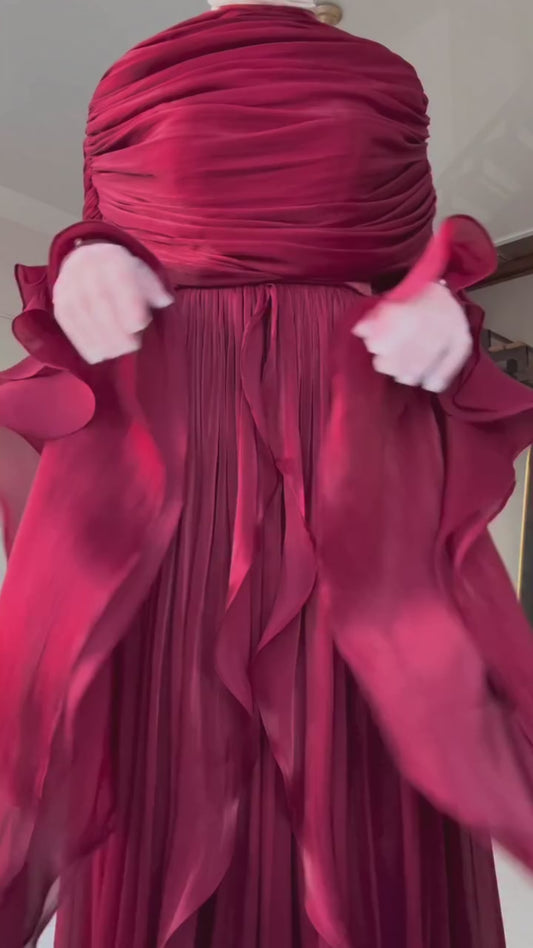 Tasarım askılı saten midi elbise