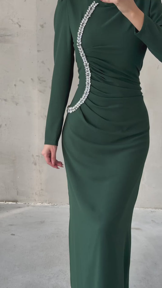 TAŞ DETAYLI KALEM ELBİSE