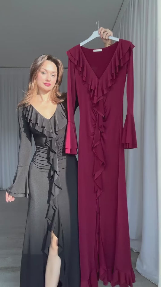 Maxi fırfırlı elbise